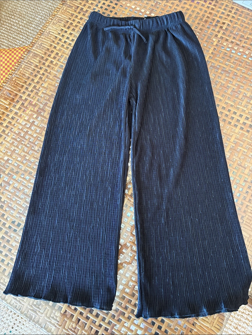 Zara Black Pleated Wide-Leg Soft Pants 8